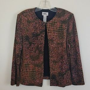 J.B.S. Ltd. Dressy Black w/ Sparkly Iridescent Tan & Pink Artsy Cardigan L